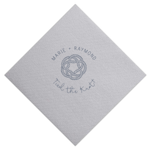 ForYourParty's elegant Dove Gray Cocktail Napkin with Matte Navy Foil has a Rope Knot graphic and is good for use in Beach/Nautical, Frames themed parties and can be personalized to match your party's exact theme and tempo.