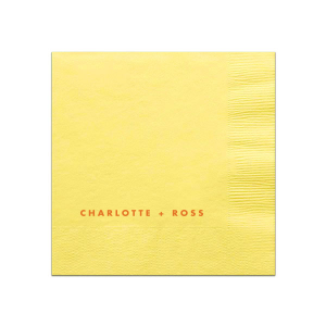 The Simple Block Names Statement Napkin design features the couple's names printed along the bottom edge. This crisp, contemporary design highlights their union with simplicity and sophisticated style.