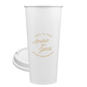 Capture every toast-worthy moment with the Modern Script Name Paper Cup! This design frames the newlyweds' names, with their wedding date arched above and a personalized hashtag below. Perfect for adding a touch of elegance and modern flair to your celebration sips!