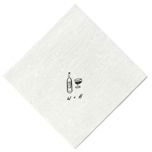 Infuse your celebration with the refined simplicity of the Vino Duo Sketch Napkin. This minimal yet trendy design features a hand-drawn wine glass and bottle, capturing the essence of a good time. Below, add a personalized touch with your initials in a handwritten-style font, perfect for toasting to love and life at a wedding, engagement party, or birthday gathering.