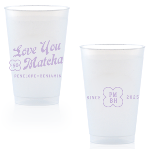 Customize a modern and unique cup for your upcoming event! Featuring text that says Love You so Matcha, you can personalize this cup with the couple's names, initials, and date.