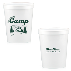Toast to the good times with the Welcome to Camp Bachelorette Cup. The scenic design is ideal for destination bachelorette events but is suitable for any outdoorsy occasion. The customizable design comes in your choice of style and color to make your momentous party all the more memorable. 
