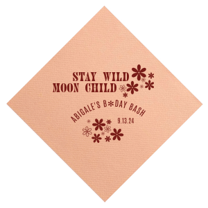 If you are planning a 70s birthday party, these custom napkins are a must. The retro style is perfect for a disco birthday party. Stay wild moon child!