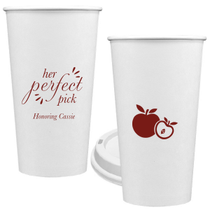 Our personalized Matte Merlot Ink 16 oz Paper Coffee Cup with Lid with Matte Merlot Ink Cup Ink Colors has a Apple graphic and is good for use in Food themed parties and can be customized to complement every last detail of your party.