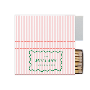 Create a sweet memento with the Candy Stripe Full Color Matchbox! This design evokes the joy of candy shops, beach strolls and boardwalk games. The full color matchbox is customizable in your choice of colors alongside customizable text to fully personalize your unique design. Perfect for weddings, engagements or home entertainment!