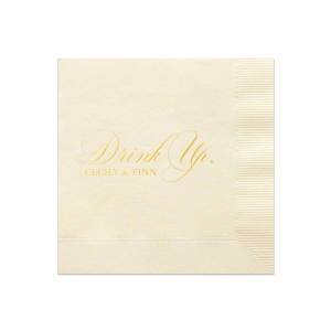 Our beautiful custom Ivory Cocktail Napkin with Shiny 18 Kt Gold Foil Color will look fabulous with your unique touch. Your guests will agree!