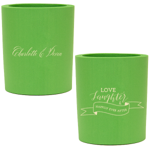 ForYourParty's chic Navy Flat Can Cooler with Copper Ink Cup Ink Colors has a Love Laughter Banner graphic and is good for use in Words, Wedding, Bridal Shower themed parties and will impress guests like no other. Make this party unforgettable.