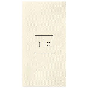 Embrace modern elegance with the Contemporary Frames Initial Napkin, a minimalist masterpiece. This design features the couple's initials encased in a sleek square frame, divided by a crisp horizontal line, offering a chic and sophisticated touch to any setting.