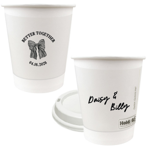 Celebrate the perfect pairing with the Better Together Bow Wedding Cup, featuring the couple's names in a romantic script and the wedding date, complemented by "Better Together" alongside a charming bow illustration. A sweet toast to unity and love on your big day.