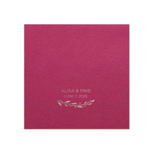 ForYourParty's elegant Magenta Linen Like Dinner Napkin with Shiny Green Tea Foil has a Branch 4 graphic and is good for use in Floral, Frames themed parties and will make your guests swoon. Personalize your party's theme today.