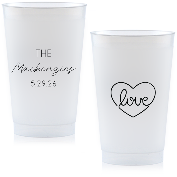 The Script Name HeARTful Love Frosted Cup artfully combines elegance and affection. Featuring the couple’s last name in a stylish script, it’s complemented by a whimsical heart. A charming keepsake for any special occasion.