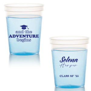 The ever-popular And The Adventure Begins Class Of Cup with amazing graphic are a must-have for your next event—your special graduation day! 