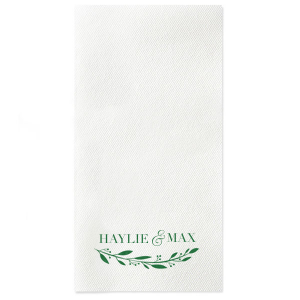 Custom White Linen Like Cocktail Napkin with Satin Leaf Foil has a Branch 4 graphic and is good for use in Floral, Wedding, and Bridal Shower themed parties and will make your guests swoon. Personalize your party's theme today.