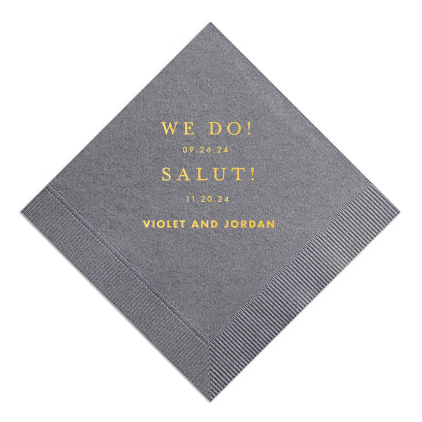 The ever-popular Slate Cocktail Napkin with Shiny 18 Kt Gold Foil can't be beat. Showcase your style in every detail of your party's theme!