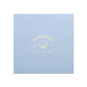 Dive into the festivities with the Bachelorette Beach Party Seashell Soiree Napkin, featuring the bachelorette's name in a timeless script, her party's coastal location, and date, elegantly accented with a chic sea shell graphic. The perfect accompaniment to "The Last Splash" celebration by the shore.