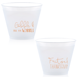 The ever-popular Matte Tangerine Ink 16 oz Frost Flex Cup with Matte Tangerine Ink Print Color has a Live Turkey graphic and is good for use in Holiday, Thanksgiving themed parties and can't be beat. Showcase your style in every detail of your party's theme!