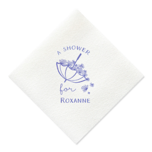 Celebrate with floral flair using the Flower Shower Napkin.  An upturned umbrella brimming with blooms elegantly dances under “A Shower,” bearing the guest of honor's name. Whether for a mother-to-be or bride-to-be, it's a bouquet of joy raining on your party!