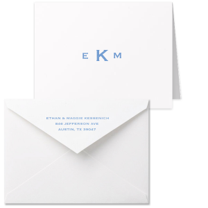 Convey sophistication with the Modern Bold Monogram Note Card, featuring a trio of initials in sharp block font. This sleek design marries modernity with tradition, offering a crisp way to send a note of thanks that's both elegant and timeless.