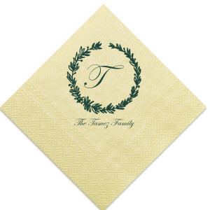 Our beautiful custom Pearl Gold Shimmer Cocktail Napkin with Matte Spruce Foil has a Leaf Frame graphic and is good for use in Holiday and Home parties and can't be beat. Showcase your style in every detail of your party's theme!