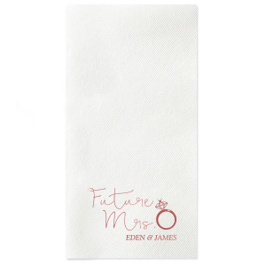 Toast to the happily-ever-after with Future Mrs. Engagement Napkin! The whimsical script and dazzling engagement ring exude excitement, capturing the bride-to-be’s new title. Personalized with the couple's names, these napkins turn any engagement party into a sparkling celebration of love and commitment.