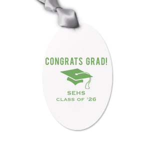 Personalized Natural Leaf Diamond Gift Tag with Shiny 18 Kt Gold Foil has a Cap graphic and is good for use in Graduation themed parties and can be personalized to match your party's exact theme and tempo.