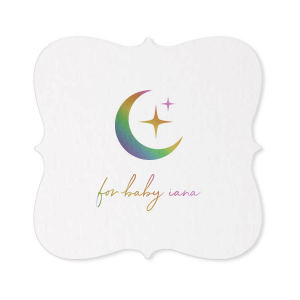 If you are throwing a baby shower, this custom coaster is for you! Featuring a beautiful moon and stars motif, you can personalize this coaster with the name of the baby to be. 