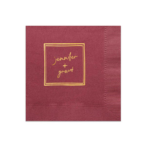 Add a touch of whimsy to your modern wedding with the Kitschy Cocktail Hour Framed Names Napkin. This delightful design features the couple's names in a script reminiscent of handwritten notes, all encased within a square frame for a dash of contemporary elegance.