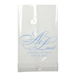 Our custom White Gift Bag with Satin French Blue Foil will look fabulous with your unique touch. Your guests will agree!