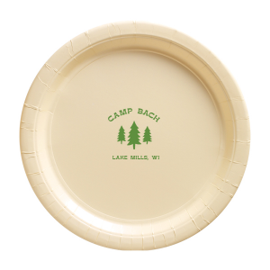 Serve up some wilderness fun with the Camp Bachelorette Forest Festivity Plate, customized with "Camp Bach" curved over a serene tree graphic, and the event location etched below. Perfect for dishing out treats at your camp-themed bachelorette escapade.