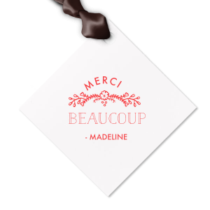 Elevate your gifting experience with our exquisite personalized gift tag, crafted using the timeless art of letterpress printing. This tag embodies elegance with a charming "Merci Beaucoup" message, perfect for expressing gratitude.