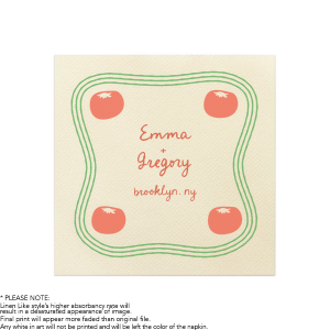 Show off your impeccable tastes with the Heirloom Tomato Full Color Napkin at your next party event. The elegant and tasteful design features a curving border around four red tomatoes with customizable text in the center. Perfect for warm weather occasions such as engagements, bridal showers, birthdays or home entertainment.