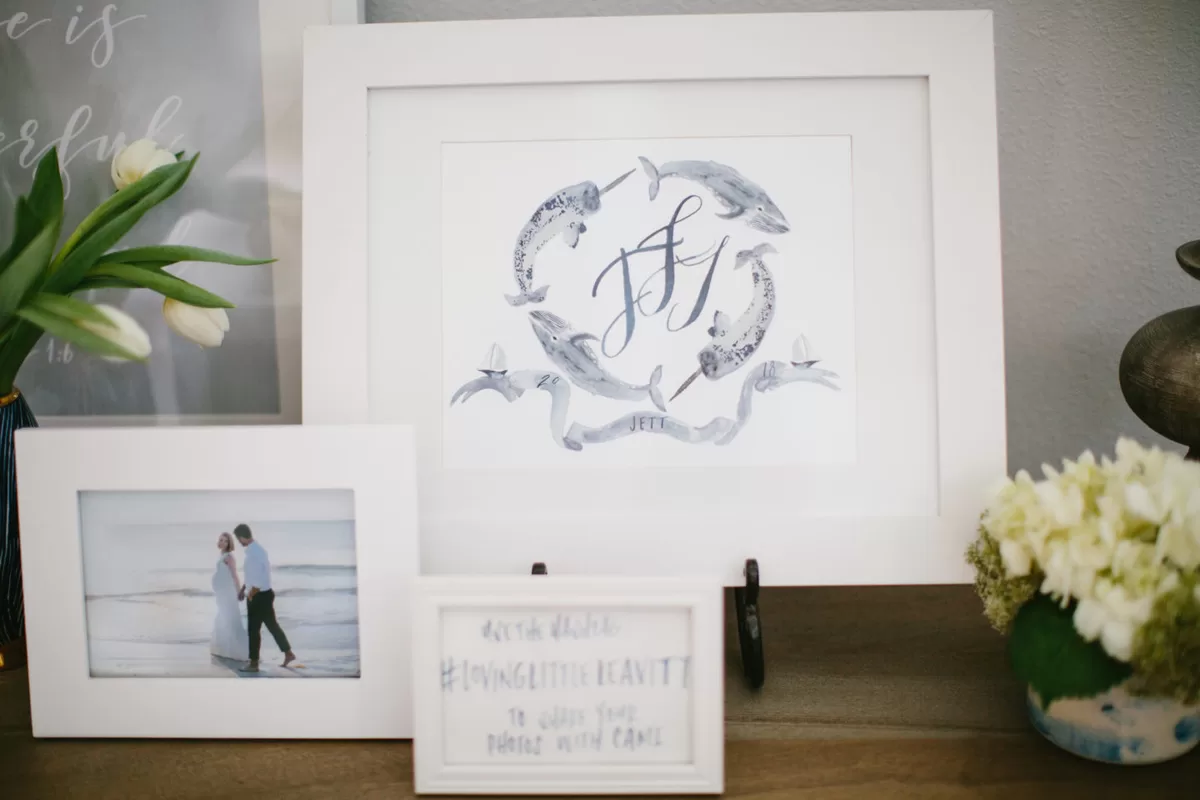 narwhal baby shower watercolor crest