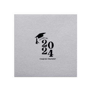 Commemorate the culmination of hard work with the Bold Year Graduate Cap Napkin, personalized with the graduate's name and the year set in a bold font, alongside a distinguished graduation cap graphic. A proud addition to any graduation party's decor.