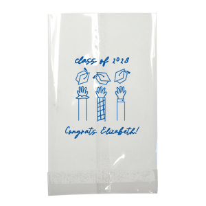 Celebrate scholarly success with the Tossed Graduation Caps Bag, customized with the graduate's name and the commemorative year, adorned with a modern line-drawn graphic of jubilant arms tossing their caps skyward. A stylish graduation bag for any graduation celebration.