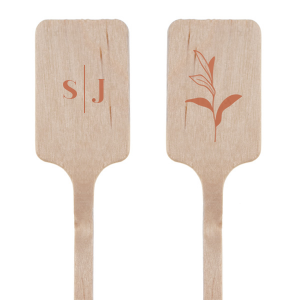 ForYourParty's chic Satin Copper Penny Rectangle Stir Stick with Satin Copper Penny Foil has a Sprig Accent graphic and is good for use in Accents, Outdoors, Floral themed parties and are a must-have for your next event—whatever the celebration!