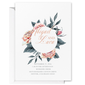 Personalized Full Color with Foil Invitation with Matte Slate Digital Text Ink Colors, Full Color Digital Unique Art and Shiny Rose Gold Foil accents couldn't be more perfect. These invites are printed on a Smooth Natural White 115 lb. paper stock. It's time to show off your impeccable taste.