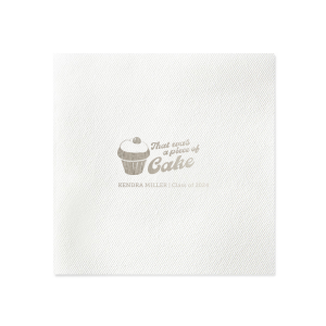 Add a sweet touch to the graduation festivities with the Piece of Cake Graduation Napkin, featuring a delightful cupcake graphic and the playful phrase "That was a piece of cake," along with the graduate's name and year. A lighthearted nod to their accomplished journey.