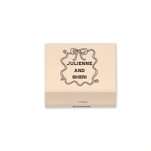 Illuminate your special occasion with the Bows and Vows Frame Matchbook, elegantly presenting the couple's names surrounded by a sophisticated bow and ribbon frame. A stunning keepsake for weddings, engagement parties, or anniversaries.