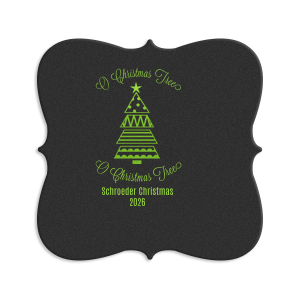 ForYourParty's chic Silver with Black back Ornament Coaster with Shiny Kiwi / Lime Foil Color has a Geo Christmas Tree 2 graphic and is good for use in Christmas themed parties and will impress guests like no other. Make this party unforgettable.