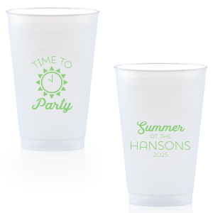Our personalized Frost Flex Cup with Matte Key Lime Ink Cup Ink Colors has a Sun  graphic and is good for use in Beach, Pool and Nautical themed parties and will make your guests swoon. Personalize your party's theme today.