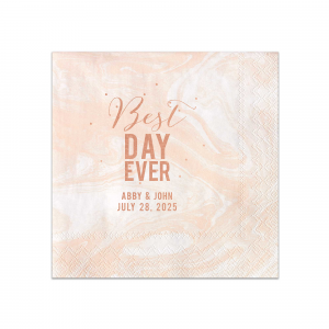 The Best Day Ever Name Confetti Napkin bursts with celebratory energy. A jubilant "best day ever" sets the tone, and streaming confetti dots enliven the design. The couple's names and the celebration date below ground this exuberant expression. 