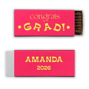 Celebrate the graduate with our Retro Graduation Congrats Grad Matches! Customize with the grad's name and the year. The other side says "congrats grad!" in a fun and jaunty design. 