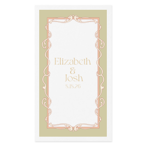 Celebrate your next momentous occasion with the Art Nouveau Frame Full Color Cocktail Napkin. The beautiful ink printed design evokes the elegant arches and patterns of art nouveau movement, a timeless motif that is certain to be a centerpiece of your party. Perfect for weddings, engagements or retirements, the customizable text is available in a variety of colors to match the aesthetic of your next lifetime event. 