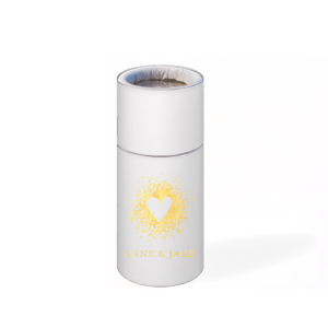 Custom Shiny White 40 Strike Match with Shiny 18 Kt Gold Foil Color has a Dotted Heart graphic and is good for use in Hearts, Wedding themed parties and will add that special attention to detail that cannot be overlooked.