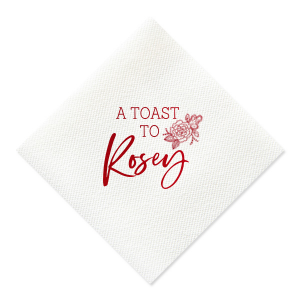 Celebrate in style with the Floral Toast Napkin. Adorned with “A TOAST TO” in bold block letters, it’s elegantly framed by an intricate peony design, symbolizing love and joy. Personalize with the celebrant’s name in beautiful script, making this napkin a meaningful addition to any special occasion.
