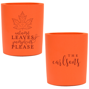 Celebrate fall with our custom Fall Leaves and Pumpkins Please can cooler.  Whether you are tailgating at a game, or picking pumpkins with the family, these can holders will add a special little charm to your gathering.