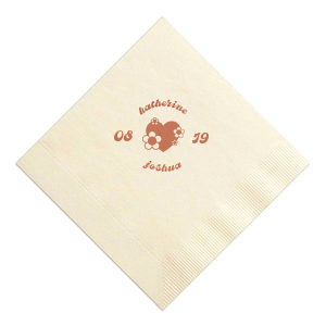 Infuse your wedding with vintage charm using the Retro Floral Heart Wedding Napkin, featuring the couple's names arched around a whimsical heart adorned with retro flowers, flanked by the wedding date. This nostalgic design adds a touch of retro romance to your celebration.
