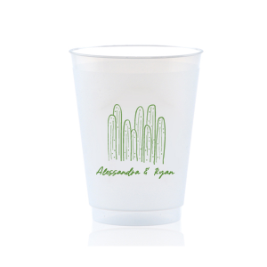 Cool down at your summertime party event with the Southwest Cactus Cup. Featuring a screen print of hand-drawn cactuses above customizable text, the cup is available in your choice of styles and colors to best match your party's unique vibes.