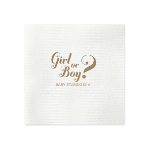 If you are celebrating a baby shower or gender reveal party, this napkin is a creative way to have people guess. Customize with the your last name and have your guests guess what your baby will be.