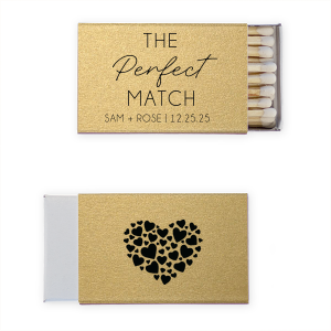The Perfect Keepsake Matchbook design is a romantic proclamation for a couple destined to be together. The phrase elegantly highlights "Perfect" in a striking script, that emphasizes this union of two people that are meant for one another. Below, the couple's names celebrate their unique union. 